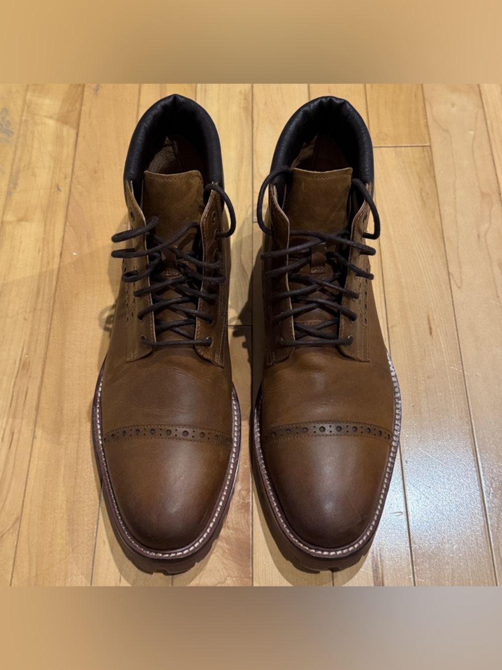 Warfield & Grand Brown Leather Cap-Toe Lace-Up Boots